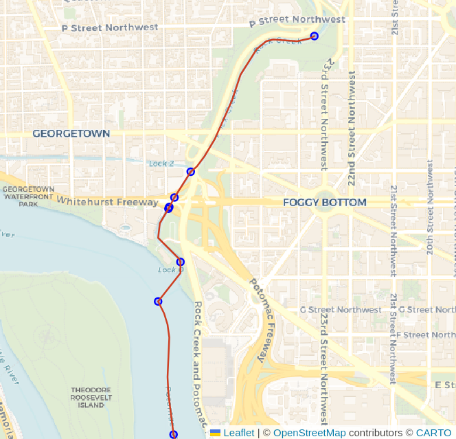 Example route using D.C. water layer.